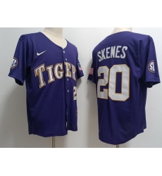 Men LSU Tigers #20 Paul Skenes Purple Baseball Jersey Men LSU Tigers #20 Paul Skenes Purple Baseball Jersey