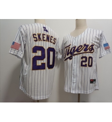 Men LSU Tigers #20 Paul Skenes White Strips Baseball Stitched NCAA Jersey Men LSU Tigers #20 Paul Skenes White Strips Baseball Stitched NCAA Jersey