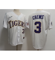 Men LSU Tigers #3 Dylan Crews White Baseball Stitched Jersey Men LSU Tigers #3 Dylan Crews White Baseball Stitched Jersey