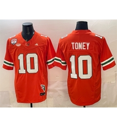 Men Miami Hurricanes 10 Malachi Toney Orange F U S E  Fiesta Bowl Champions  26 Florida Patch Stitched Football Jersey