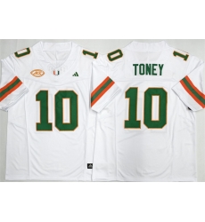 Men Miami Hurricanes 10 Malachi Toney White F U S E  2026 Stitched Football Jersey