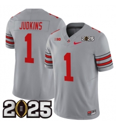 Men's Ohio State Buckeyes #1 Quinshon Judkins Grey 2025 CFP Final Patch F.U.S.E. Vapor Limited Stitched Football Jersey Men's Ohio State Buckeyes #1 Quinshon Judkins Grey 2025 CFP Final Patch F.U.S.E. Vapor Limited Stitched Football Jersey