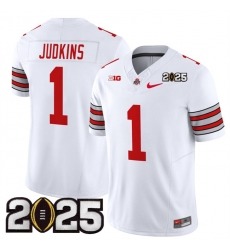 Men's Ohio State Buckeyes #1 Quinshon Judkins White 2025 CFP Final Patch F.U.S.E. Vapor Limited Stitched Football Jersey Men's Ohio State Buckeyes #1 Quinshon Judkins White 2025 CFP Final Patch F.U.S.E. Vapor Limited Stitched Football Jersey