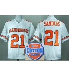 Oklahoma State Cowboys 21 Barry Sanders White Throwback College Football NCAA Jerseys 2014 AT & T Cotton Bowl Game Patch Oklahoma State Cowboys 21 Barry Sanders White Throwback College Football NCAA Jerseys 2014 AT & T Cotton Bowl Game Patch