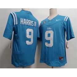 Men Ole Miss Rebels #9 Tre Harris III Light Blue Stitched NCAA Jersey