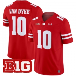 Men Youth Wisconsin Badgers 10 Tyler Van Dyke Red 2024 Vapor Limited Jersey All Stitched