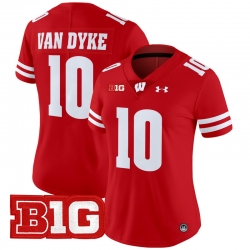 Women Wisconsin Badgers 10 Tyler Van Dyke Red 2024 Vapor Limited Jersey All Stitched
