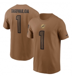 Men Miami Dolphins 1 Tua Tagovailoa 2023 Brown Salute To Service Name Number T Shirt Men Miami Dolphins 1 Tua Tagovailoa 2023 Brown Salute To Service Name Number T Shirt