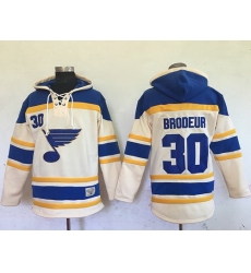 Men St.Louis Blues 30 Martin Brodeur Cream Sawyer Hooded Sweatshirt Stitched NHL Jersey Men St.Louis Blues 30 Martin Brodeur Cream Sawyer Hooded Sweatshirt Stitched NHL Jersey
