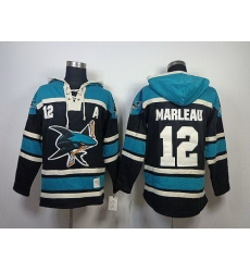 Men San Jose Sharks 12 Patrick Marleau Black Sawyer Hooded Sweatshirt Stitched NHL Jersey Men San Jose Sharks 12 Patrick Marleau Black Sawyer Hooded Sweatshirt Stitched NHL Jersey
