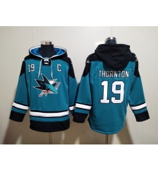 Men's San Jose Sharks #19 Joe Thornton Teal Ageless Must-Have Lace-Up Pullover Hoodie Men's San Jose Sharks #19 Joe Thornton Teal Ageless Must-Have Lace-Up Pullover Hoodie