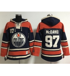 Edmonton Oilers 97 Connor McDavid Navy Blue Women Old Time Lacer NHL Hoodie Edmonton Oilers 97 Connor McDavid Navy Blue Women Old Time Lacer NHL Hoodie