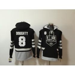 Men Los Angeles Kings 8 Drew Doughty Black All Stitched Hooded Sweatshirt