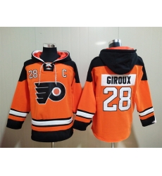 Men's Philadelphia Flyers #28 Claude Giroux Orange Ageless Must-Have Lace-Up Pullover Hoodie Men's Philadelphia Flyers #28 Claude Giroux Orange Ageless Must-Have Lace-Up Pullover Hoodie