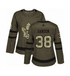 Womens Toronto Maple Leafs 38 Rasmus Sandin Authentic Green Salute to Service Hockey Jersey Womens Toronto Maple Leafs 38 Rasmus Sandin Authentic Green Salute to Service Hockey Jersey