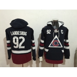 Men Colorado Avalanche 92 Gabriel Landeskog Blue Stitched Hoodie