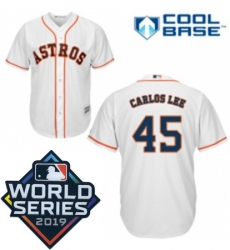 Mens Majestic Houston Astros 45 Carlos Lee Replica White Home Cool Base Sitched 2019 World Series Patch Jersey Mens Majestic Houston Astros 45 Carlos Lee Replica White Home Cool Base Sitched 2019 World Series Patch Jersey