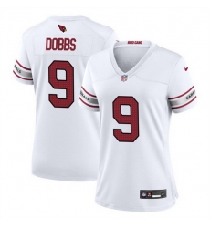Women Arizona Cardinals 9 Joshua Dobbs White 2023 Stitched Jersey Run Small Women Arizona Cardinals 9 Joshua Dobbs White 2023 Stitched Jersey Run Small