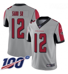 Falcons 12 Mohamed Sanu Sr Silver Men Stitched Football Limited Inverted Legend 100th Season Jersey Falcons 12 Mohamed Sanu Sr Silver Men Stitched Football Limited Inverted Legend 100th Season Jersey