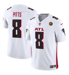 Men Atlanta Falcons 8 Kyle Pitts White 2023 F U S E With John Madden Patch Vapor Limited Stitched Football Jersey Men Atlanta Falcons 8 Kyle Pitts White 2023 F U S E With John Madden Patch Vapor Limited Stitched Football Jersey