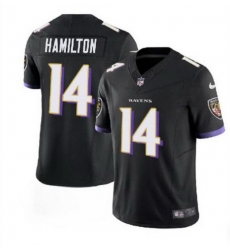 Men Baltimore Ravens 14 Kyle Hamilton Black 2023 F U S E Vapor Limited Stitched Jersey Men Baltimore Ravens 14 Kyle Hamilton Black 2023 F U S E Vapor Limited Stitched Jersey