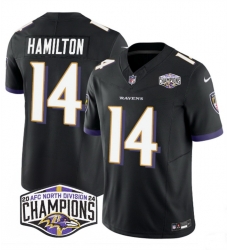 Men Baltimore Ravens 14 Kyle Hamilton Black F U S E 2024 AFC North Division Champions Vapor Limited Football Jersey Men Baltimore Ravens 14 Kyle Hamilton Black F U S E 2024 AFC North Division Champions Vapor Limited Football Jersey