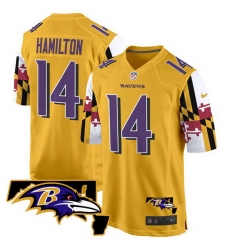 Men Baltimore Ravens 14 Kyle Hamilton Gold 2025 Maryland Flag Vapor Limited Football Game Jersey