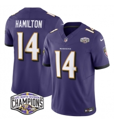Men Baltimore Ravens 14 Kyle Hamilton Purple F U S E 2024 AFC North Division Champions Vapor Limited Football Jersey Men Baltimore Ravens 14 Kyle Hamilton Purple F U S E 2024 AFC North Division Champions Vapor Limited Football Jersey