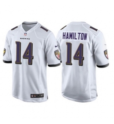 Men Baltimore Ravens 14 Kyle Hamilton White Stitched Game jersey Men Baltimore Ravens 14 Kyle Hamilton White Stitched Game jersey