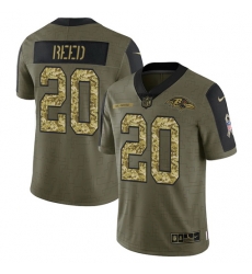 Men Baltimore Ravens 20 Ed Reed 2021 Salute To Service Olive Camo Limited Stitched Jersey Men Baltimore Ravens 20 Ed Reed 2021 Salute To Service Olive Camo Limited Stitched Jersey