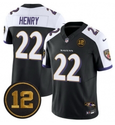 Men Baltimore Ravens 22 Derrick Henry Black Alternate 2025 F U S E Jacoby Jones Patch Vapor Limited Football Jersey Men Baltimore Ravens 22 Derrick Henry Black Alternate 2025 F U S E Jacoby Jones Patch Vapor Limited Football Jersey