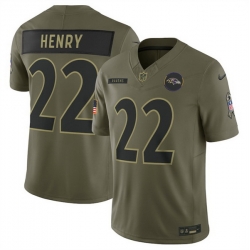 Men Baltimore Ravens 22 Derrick Henry Olive 2025 Salute to Service Limited Stitched Football Jersey