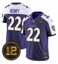 Men Baltimore Ravens 22 Derrick Henry Purple Alternate 2025 F U S E  Jacoby Jones Patch Vapor Limited Football Jersey