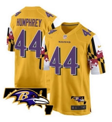 Men Baltimore Ravens 44 Marlon Humphrey Gold 2025 Maryland Flag Vapor Limited Football Game Jersey