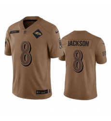 Men Baltimore Ravens 8 Lamar Jackson 2023 Brown Salute To Service Limited Jersey Men Baltimore Ravens 8 Lamar Jackson 2023 Brown Salute To Service Limited Jersey