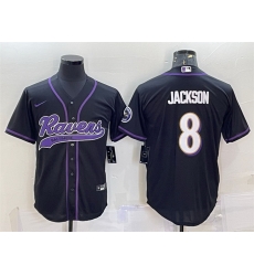 Men Baltimore Ravens 8 Lamar Jackson Black With Patch Cool Base Stitched Baseball Jersey Men Baltimore Ravens 8 Lamar Jackson Black With Patch Cool Base Stitched Baseball Jersey
