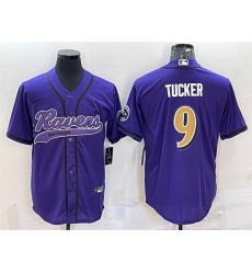 Men Baltimore Ravens 9 Justin Tucker Purple Gold With Patch Cool Base Stitched Baseball Jersey Men Baltimore Ravens 9 Justin Tucker Purple Gold With Patch Cool Base Stitched Baseball Jersey
