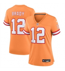 Women Tampa Bay Buccanee 12 Tom Brady Orange Throwback Limited Stitched Jersey Run Small Women Tampa Bay Buccanee 12 Tom Brady Orange Throwback Limited Stitched Jersey Run Small