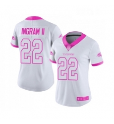 Womens Baltimore Ravens 22 Mark Ingram II Limited White Pink Rush Fashion Football Jersey Womens Baltimore Ravens 22 Mark Ingram II Limited White Pink Rush Fashion Football Jersey