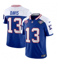 Men Buffalo Bills 13 Gabe Davis Blue White 35th And 75th Patch 2023 F U S E Throwback Vapor Untouchable Limited Stitched Jersey Men Buffalo Bills 13 Gabe Davis Blue White 35th And 75th Patch 2023 F U S E Throwback Vapor Untouchable Limited Stitched Jersey