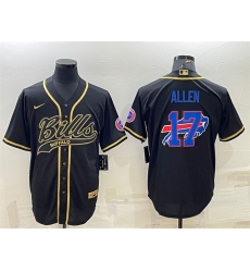 Men Buffalo Bills 17 Josh Allen Black Gold Team Big Logo With Patch Cool Base Stitched Baseball Jersey Men Buffalo Bills 17 Josh Allen Black Gold Team Big Logo With Patch Cool Base Stitched Baseball Jersey