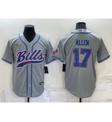 Men Buffalo Bills 17 Josh Allen Gray Cool Base Stitched Baseball Jersey Men Buffalo Bills 17 Josh Allen Gray Cool Base Stitched Baseball Jersey
