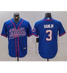 Men Buffalo Bills 3 Damar Hamlin Blue With Patch Cool Base Stitched Baseball Jersey Men Buffalo Bills 3 Damar Hamlin Blue With Patch Cool Base Stitched Baseball Jersey