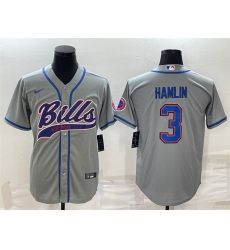 Men Buffalo Bills 3 Damar Hamlin Gray With Patch Cool Base Stitched Baseball Jersey Men Buffalo Bills 3 Damar Hamlin Gray With Patch Cool Base Stitched Baseball Jersey