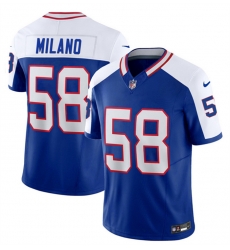Men Buffalo Bills 58 Matt Milano Blue White 2023 F U S E Throwback Vapor Untouchable Limited Stitched Jersey Men Buffalo Bills 58 Matt Milano Blue White 2023 F U S E Throwback Vapor Untouchable Limited Stitched Jersey
