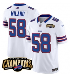 Men Buffalo Bills 58 Matt Milano White 2023 F U S E AFC East Champions Ptach Stitched Football Jersey Men Buffalo Bills 58 Matt Milano White 2023 F U S E AFC East Champions Ptach Stitched Football Jersey