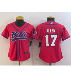 Women Buffalo Bills 17 Josh Allen Red With Patch Cool Base Stitched Baseball Jersey Women Buffalo Bills 17 Josh Allen Red With Patch Cool Base Stitched Baseball Jersey