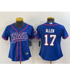 Women Buffalo Bills 17 Josh Allen Royal With Patch Cool Base Stitched Baseball Jersey Women Buffalo Bills 17 Josh Allen Royal With Patch Cool Base Stitched Baseball Jersey