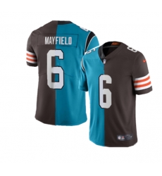 Men Carolina Panthers Cleveland Browns 6 Baker Mayfield Splite Blue Brown Vapor Untouchable Limited Stitched Jersey Men Carolina Panthers Cleveland Browns 6 Baker Mayfield Splite Blue Brown Vapor Untouchable Limited Stitched Jersey
