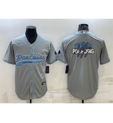 Men Carolina Panthers Grey Team Big Logo With Patch Cool Base Stitched Baseball Jersey Men Carolina Panthers Grey Team Big Logo With Patch Cool Base Stitched Baseball Jersey